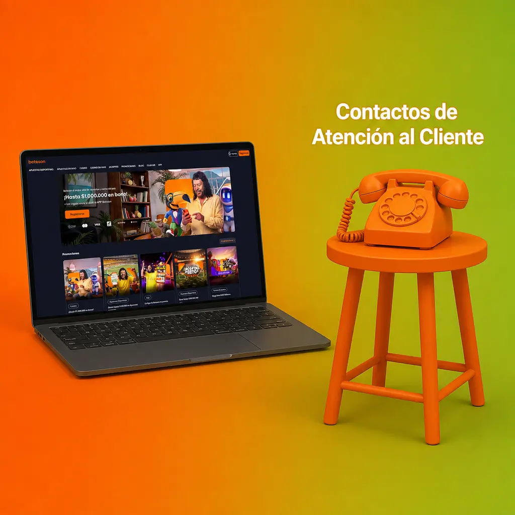 Canales de contacto de atención al cliente de Betsson: chat en vivo, correo, formulario web y WhatsApp para consultas sobre depósitos.
