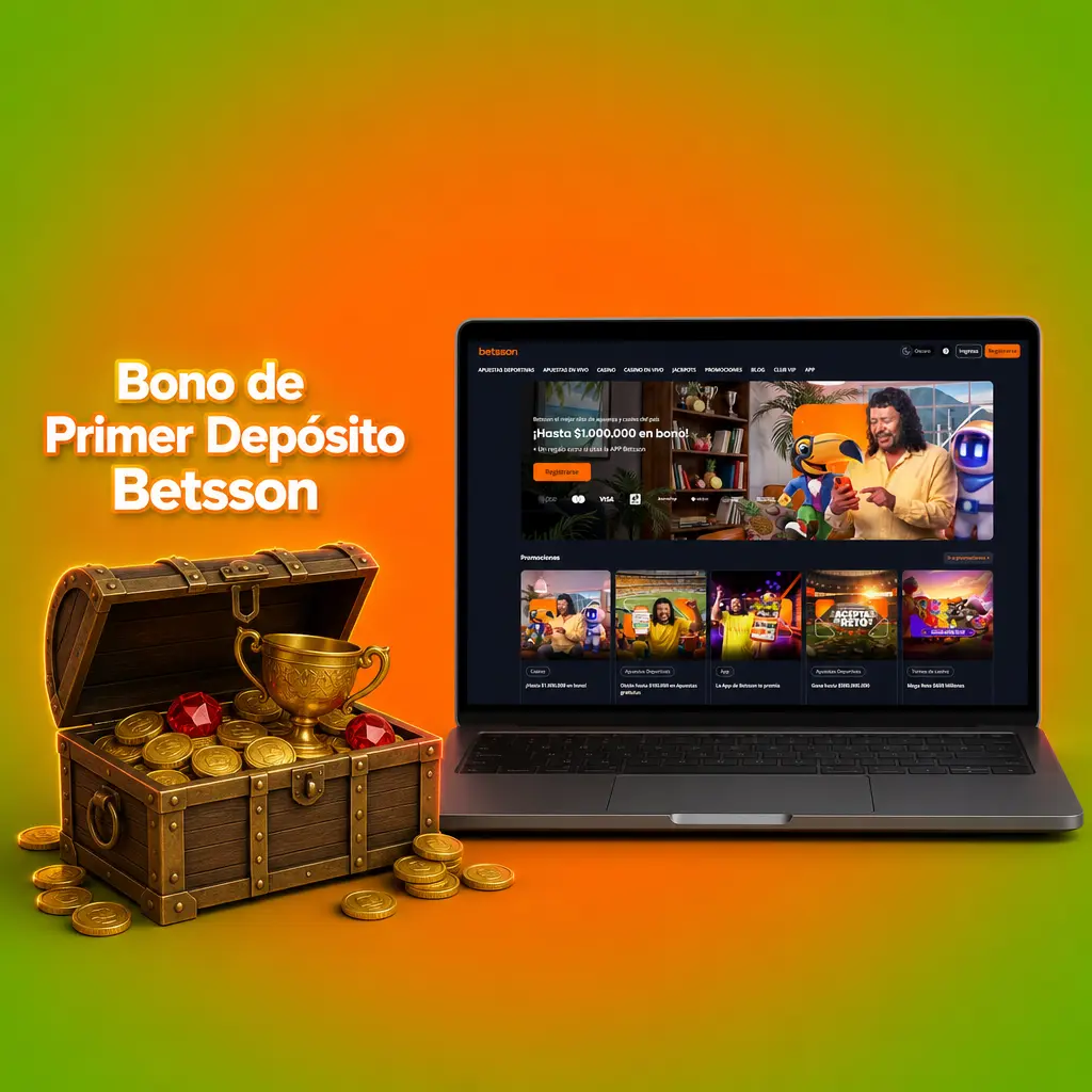Bono de primer depósito Betsson: hasta COP 1.000.000 en Casino o COP 100.000 en Apuestas Gratuitas desde la app.