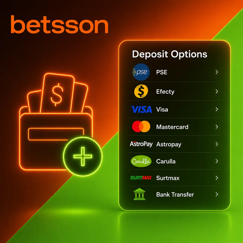 Métodos de depósito en Betsson: PSE, Efecty, Astropay, tarjetas y transferencia bancaria para usuarios colombianos.