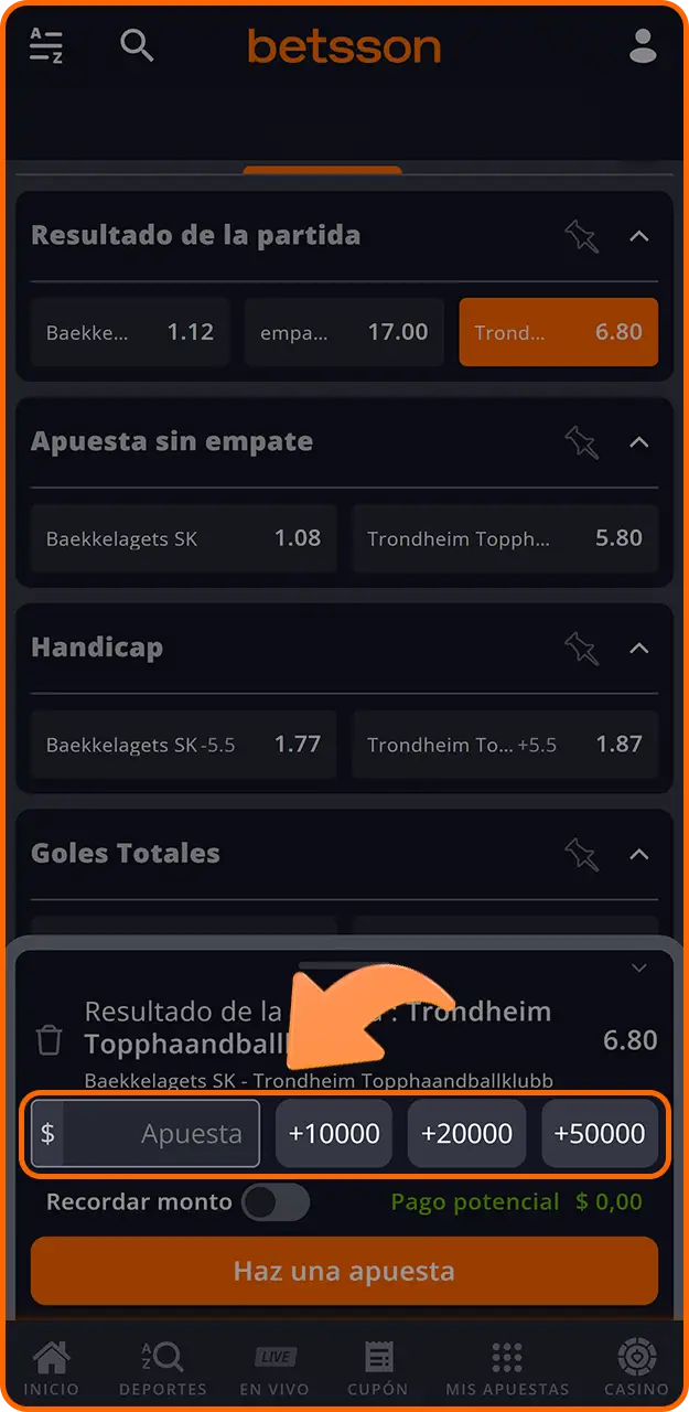 Comprueba los datos de tu cupón antes de finalizar la apuesta en Betsson.