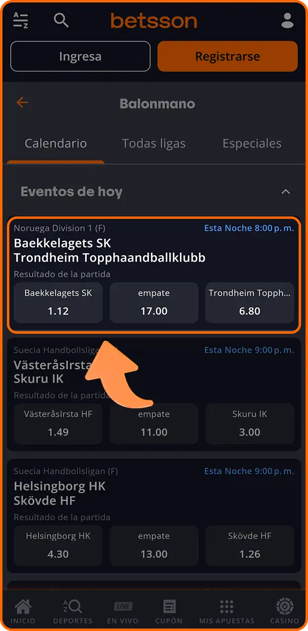 Elige tu pronóstico y haz tu apuesta en Betsson.