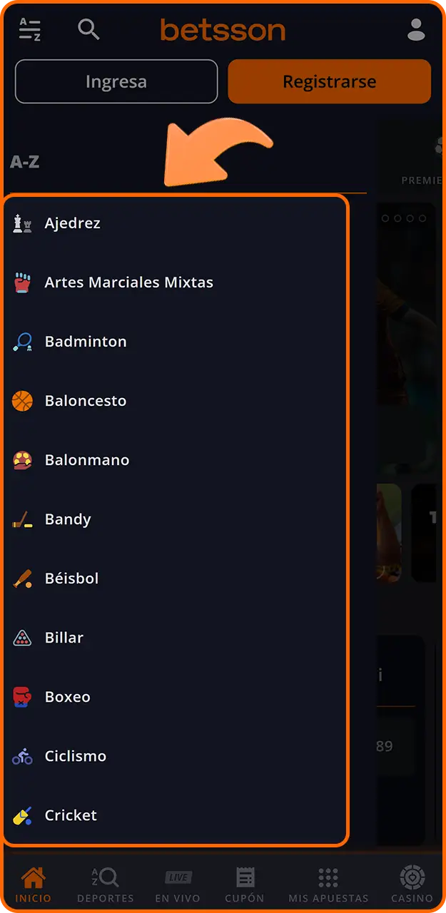 Echa un vistazo al catálogo de deportes disponibles y haz tu apuesta en Betsson.