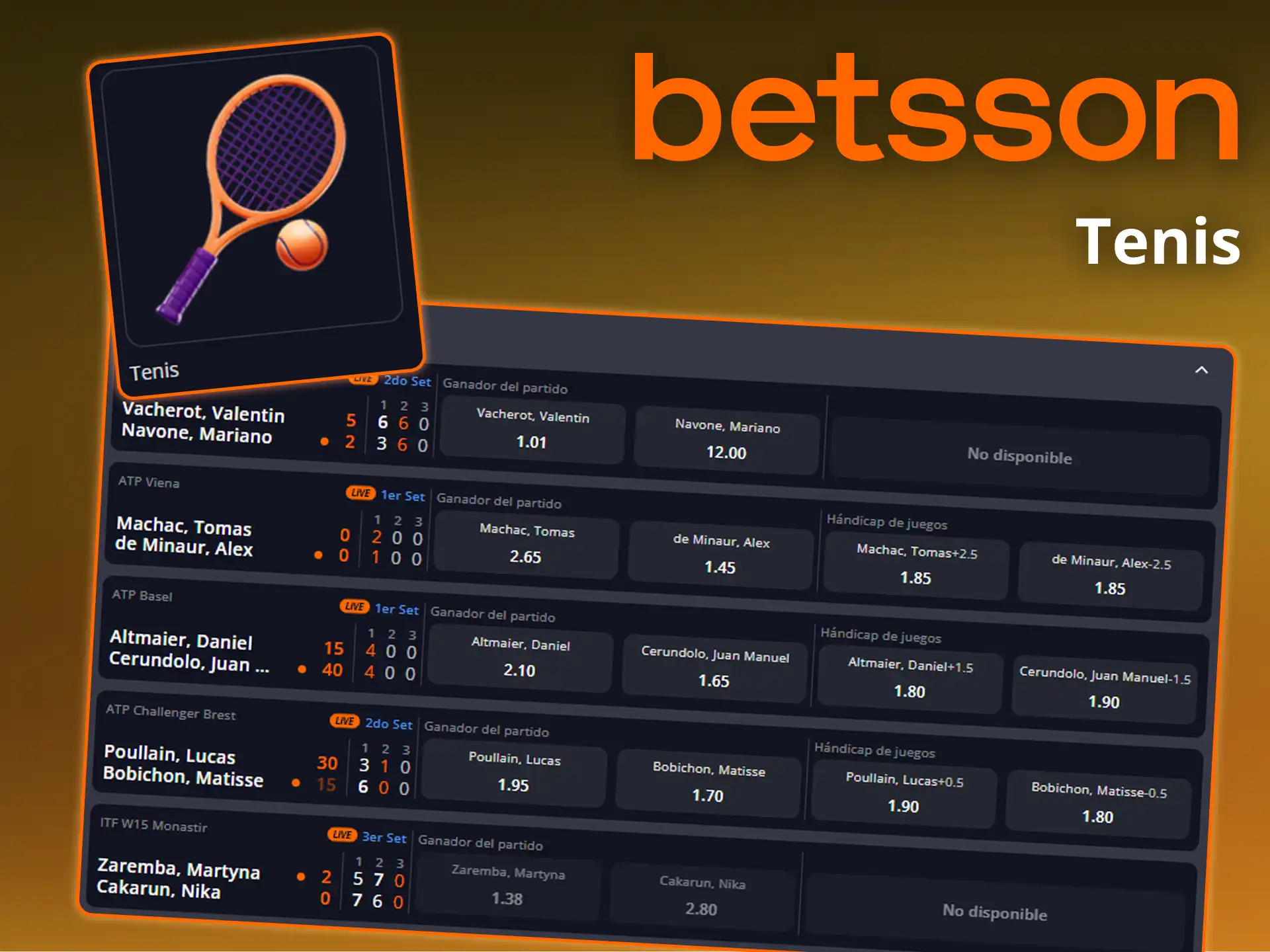 Haz tus apuestas en los torneos de la ATP, la WTA y los Grand Slam en Betsson.